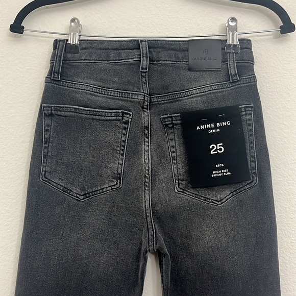 Anine Bing Beck High Rise Slim Jeans Iron Grey Gray Meghan Markle Size 25 - Picture 6 of 11